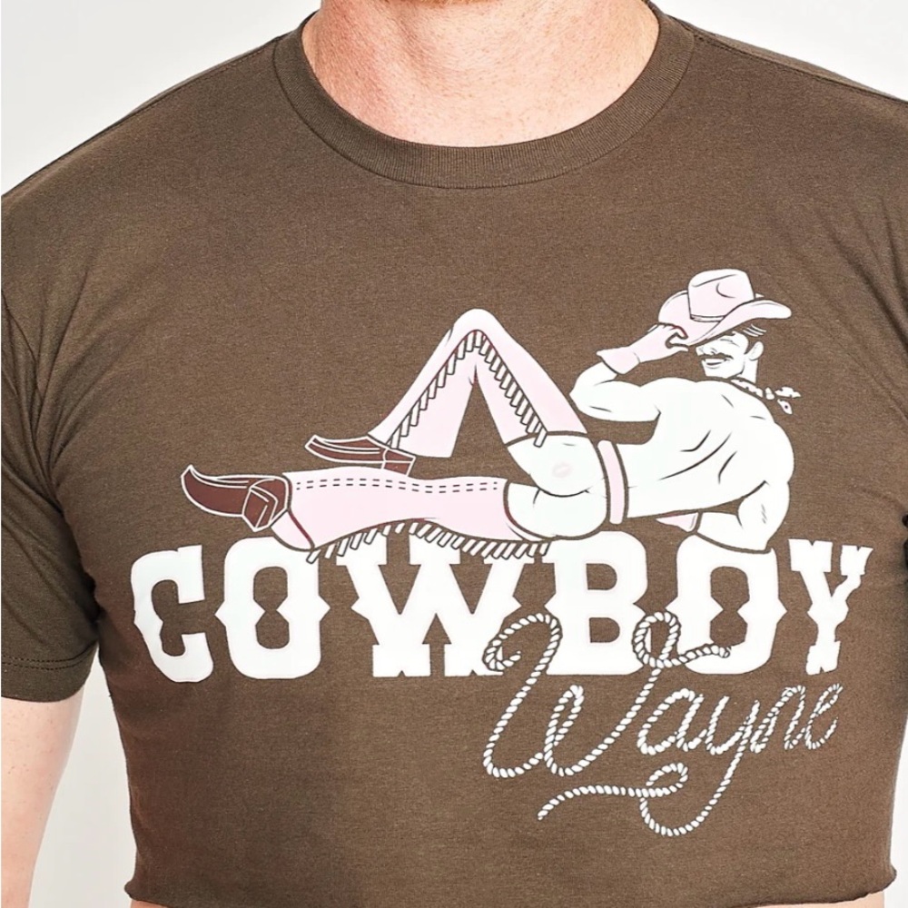 Cowboy Wayne Graphic Cropped Tee - Coffee Brown